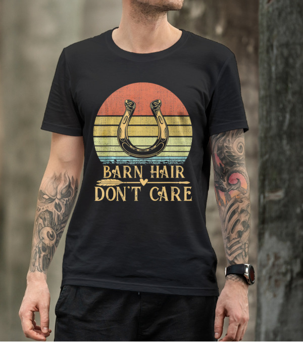 Barn Hair Don't Care Horseshoe Retro Stripes T-Shirt