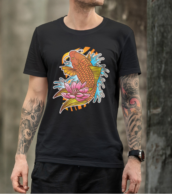 Japanese Tattoo Koi Carp Waterfall Lotus Marti T-Shirt
