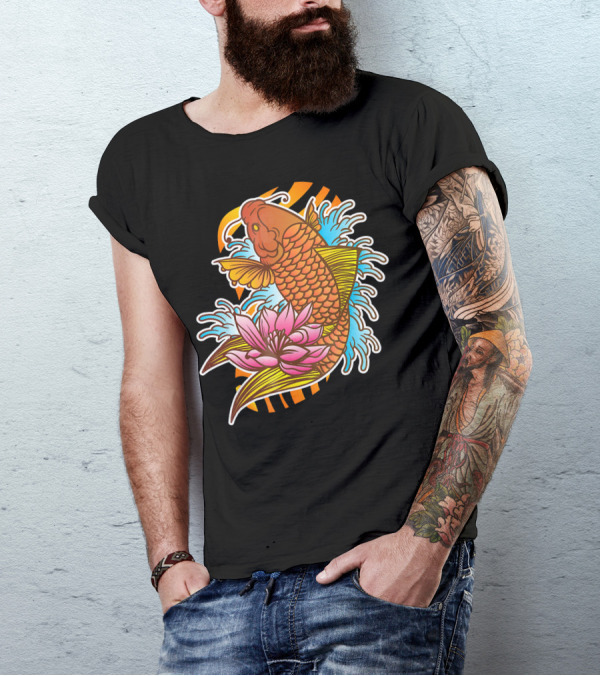 Japanese Tattoo Koi Carp Waterfall Lotus Marti T-Shirt