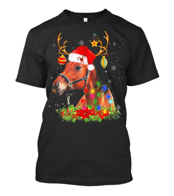 Horse Santa Antlers Ornaments Lights Snowflakes T-Shirt