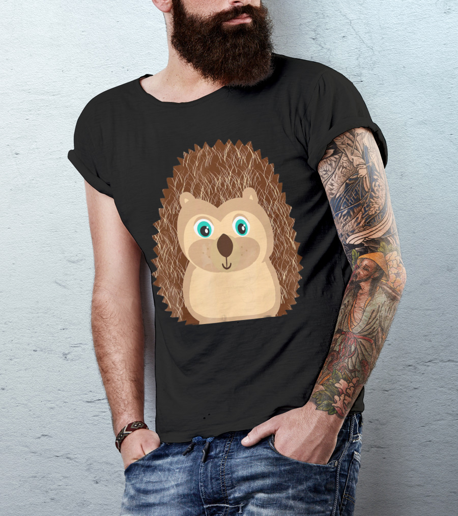 Hedgehog Cute Animal Brown Spiky Fur Blue Eyed Expression T-Shirt