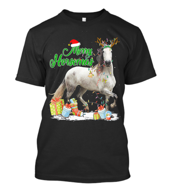Merry Horsemas With Christmas Lights And Gifts For Horse Lovers T-Shirt