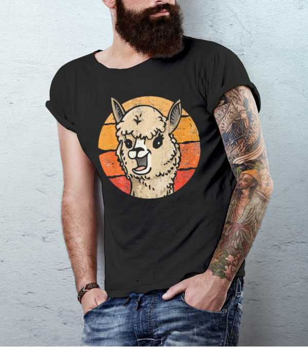 Llama Retro Vintage Style Alpaca Sunset Stripes T-Shirt