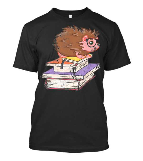 Hedgehog Librarian With Glasses On Stacked Books For Book Lover Reader Libra T-Shirt