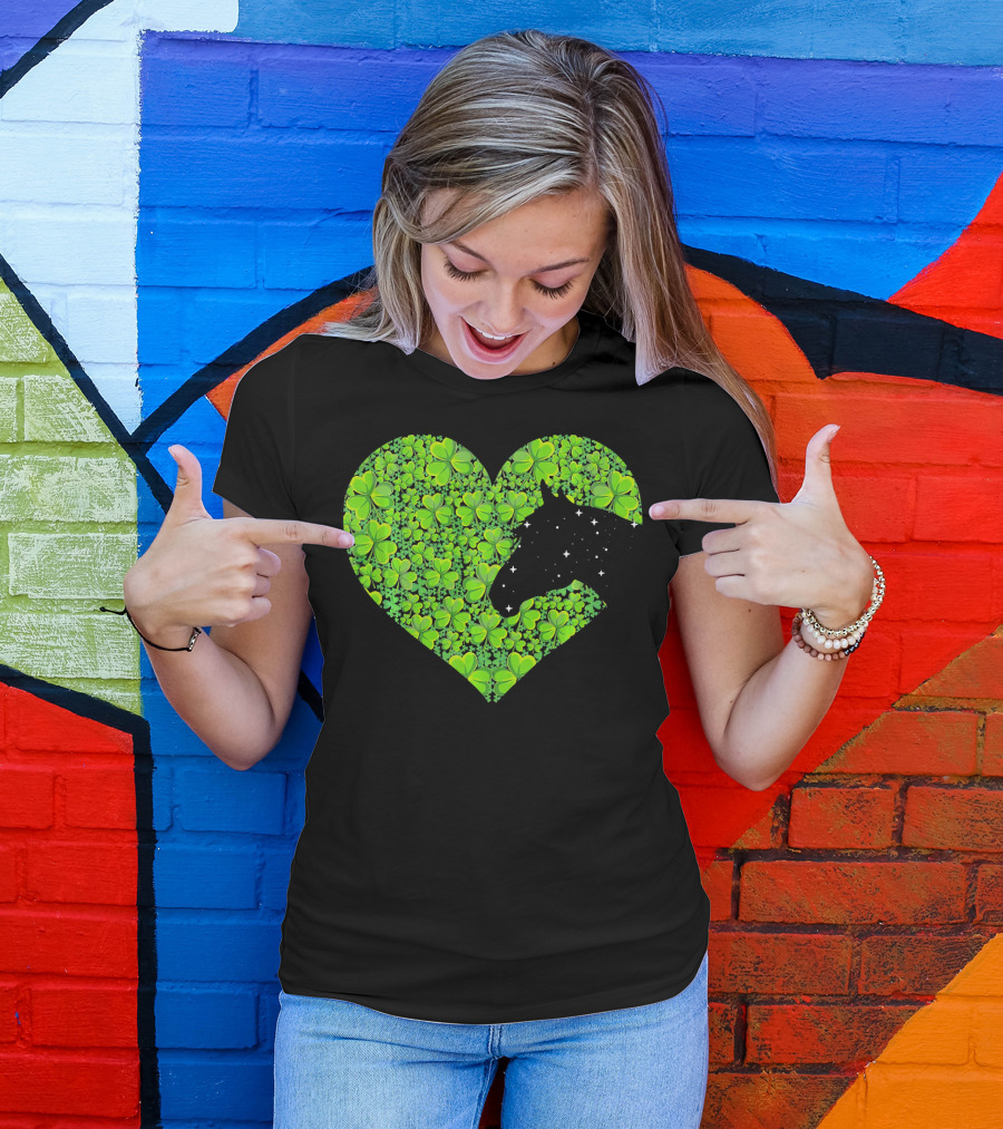 Horse Heart Shamrock Lover Green Clover T-Shirt