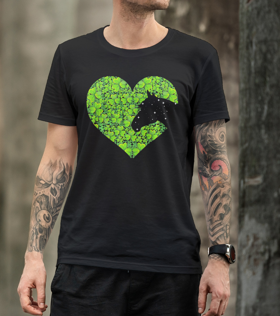 Horse Heart Shamrock Lover Green Clover T-Shirt