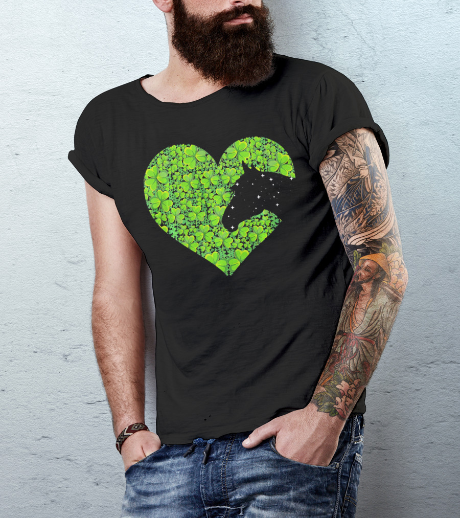 Horse Heart Shamrock Lover Green Clover T-Shirt