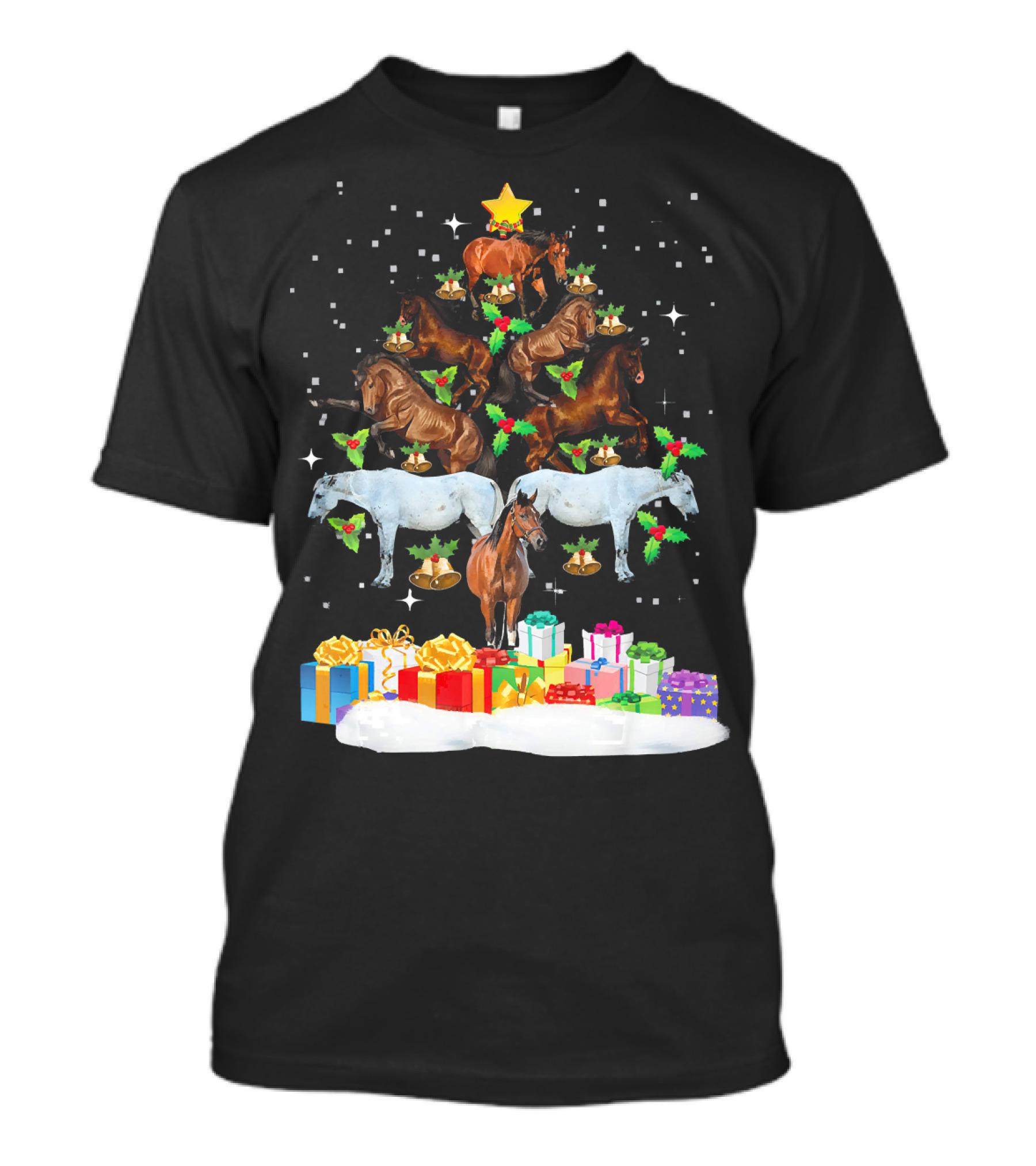 Horse Christmas Tree With Holiday Gifts And Star T-Shirt