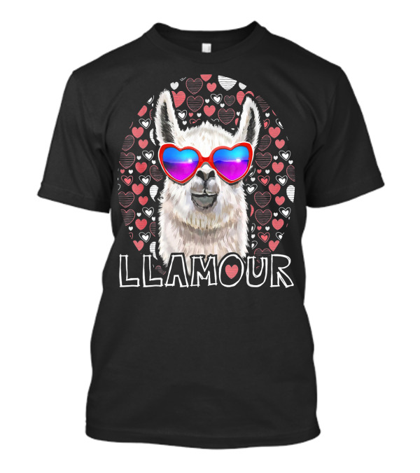 Llamour Heart Sunglasses Llama Valentines Day T-Shirt
