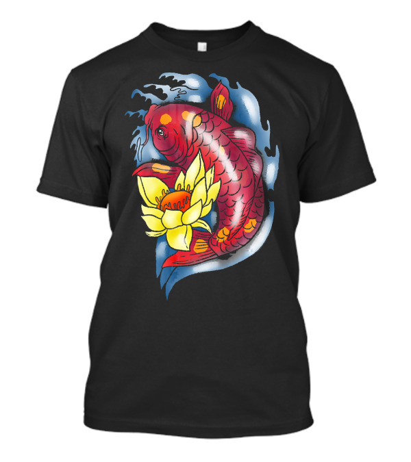 Koi Fish Jinli Japanese Tattoo Art Style With Water And Lotus T-Shirt
