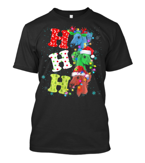 Ho Ho Ho Horse Reindeer Christmas Lights Santa Hat Antlers T-Shirt