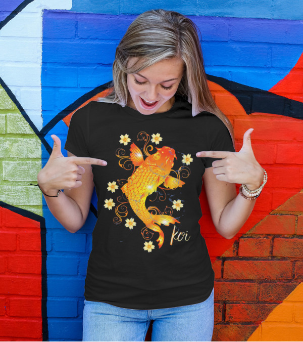 Koi Fish With Floral Accents Japanese T-Shirt
