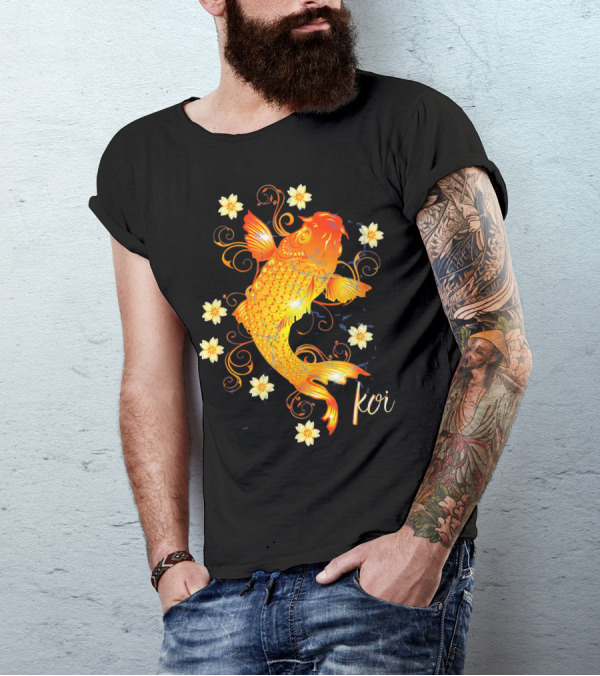 Koi Fish With Floral Accents Japanese T-Shirt