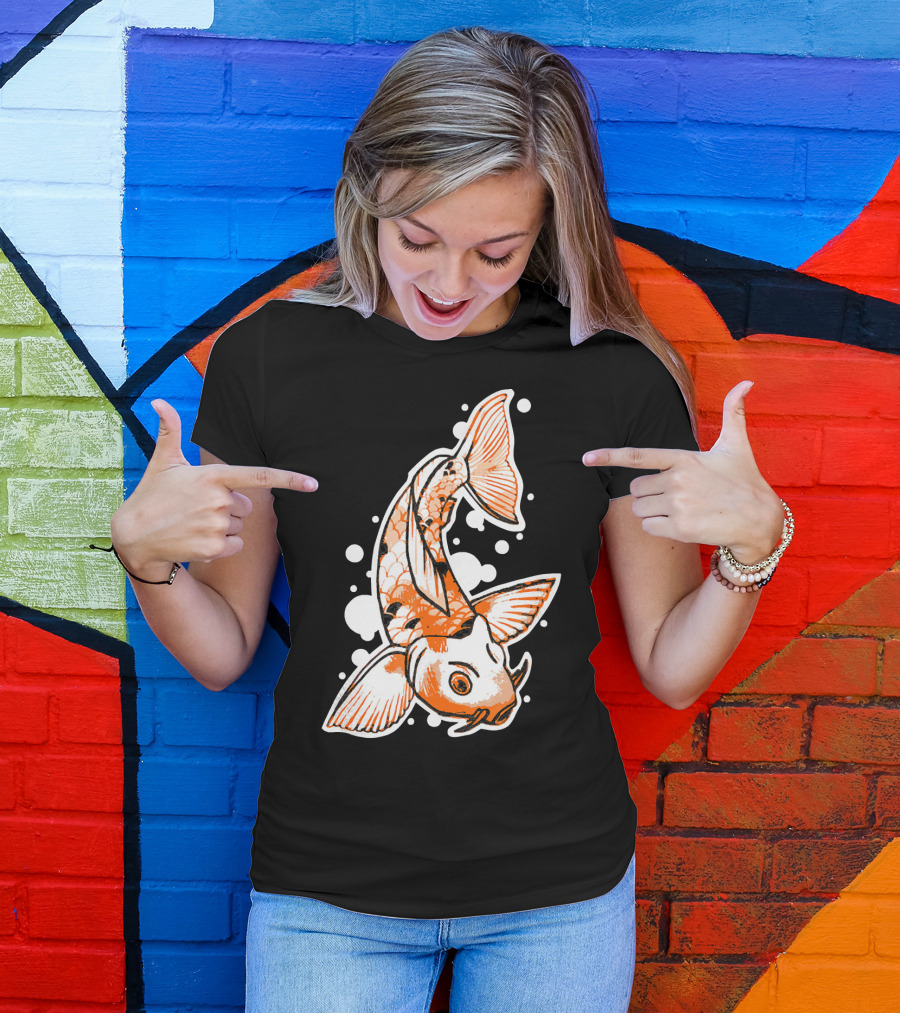 Japanese Koi Fish With Stylized Orange And White T-Shirt