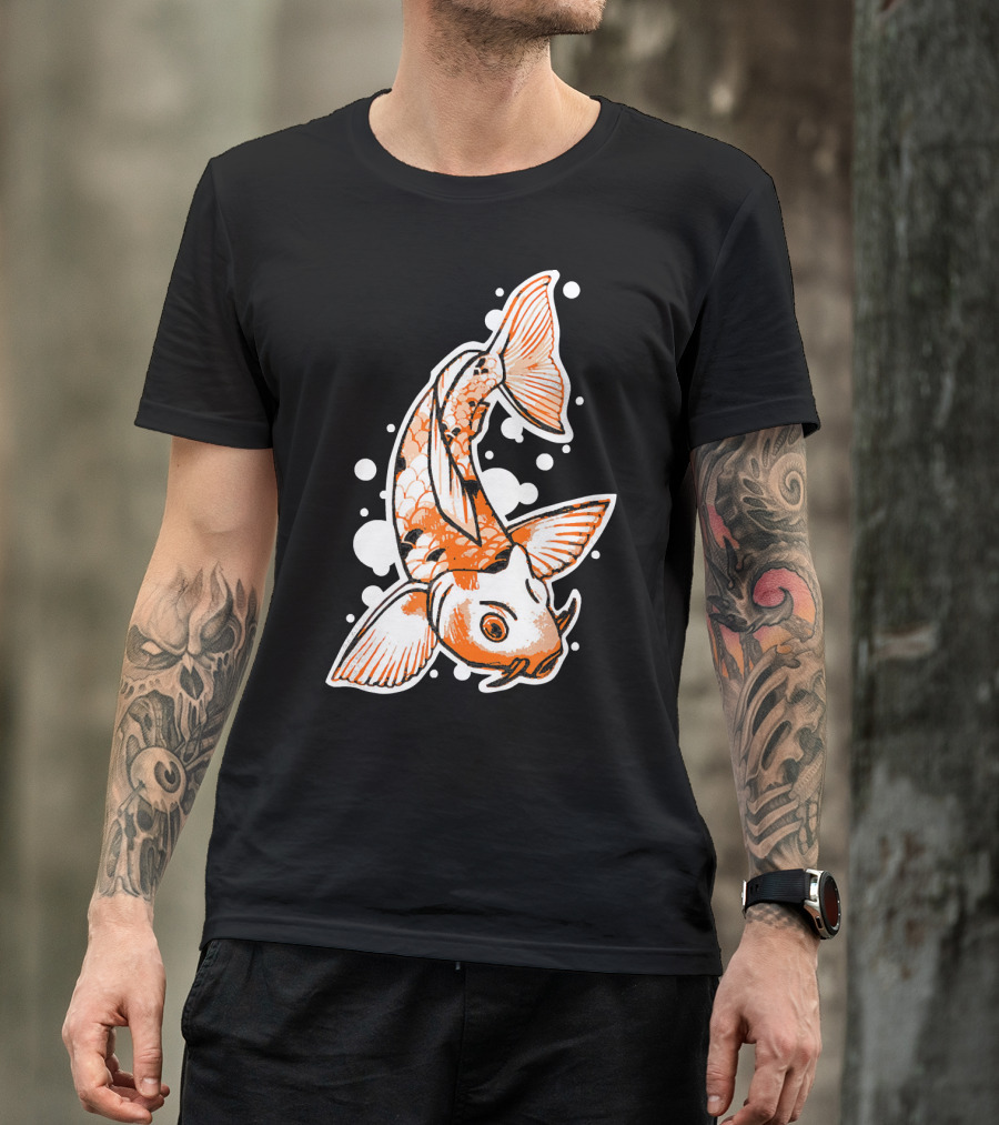 Japanese Koi Fish With Stylized Orange And White T-Shirt