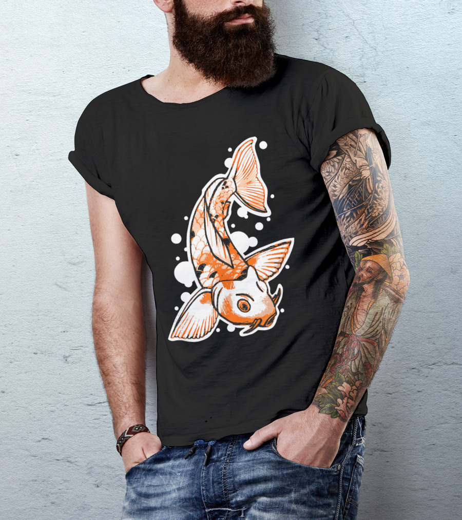Japanese Koi Fish With Stylized Orange And White T-Shirt