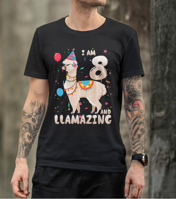I Am 8 Years Old And Llamazing Llama Party Balloons T-Shirt