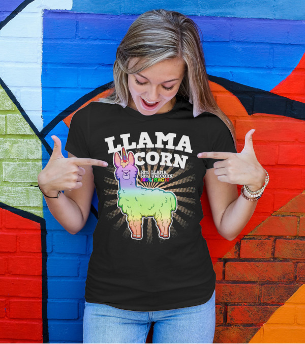 LlamaCorn 50% Llama 50% Unicorn 100% Magic Rainbow Creature T-Shirt