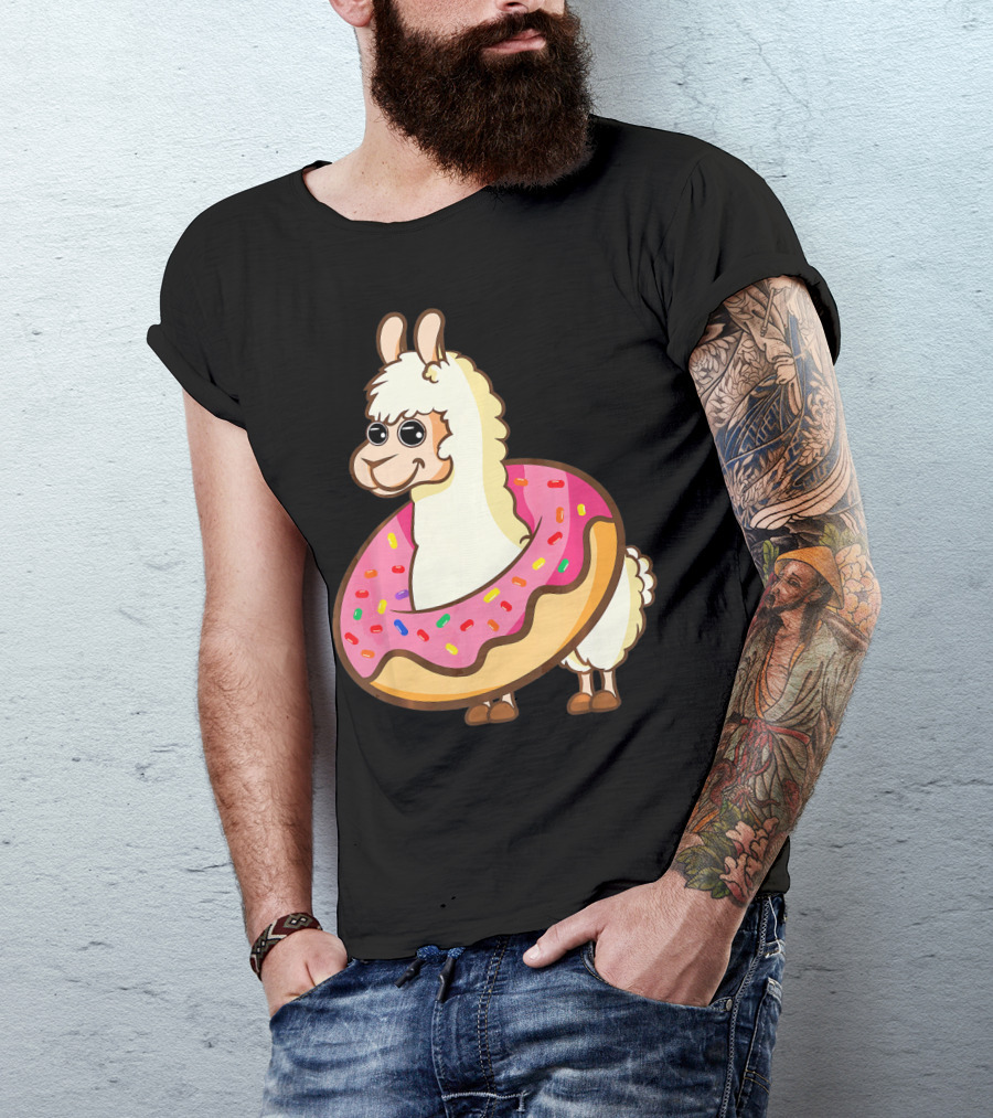 Llama Cute And Funny Llama In Donut With Sprinkles T-Shirt