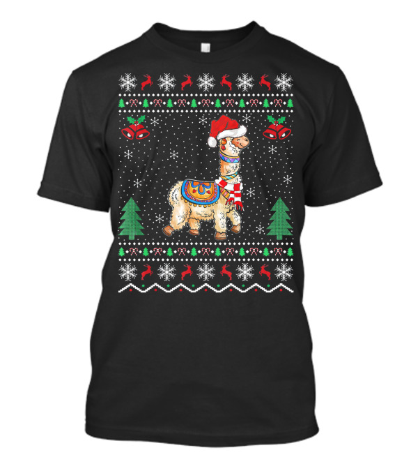 Llama Alpaca Lover Christmas Ugly Sweater Santa Hat Holiday T-Shirt