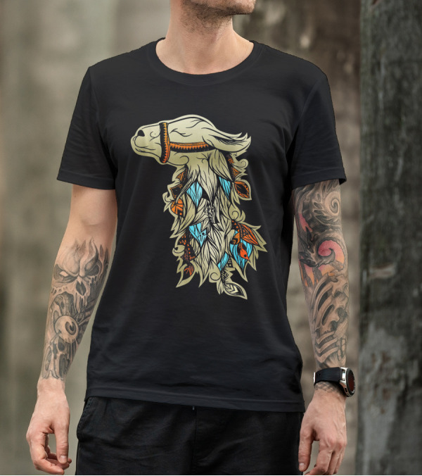 Llama Funny Alpaca Cool Lama Rama Guanac Tribal T-Shirt