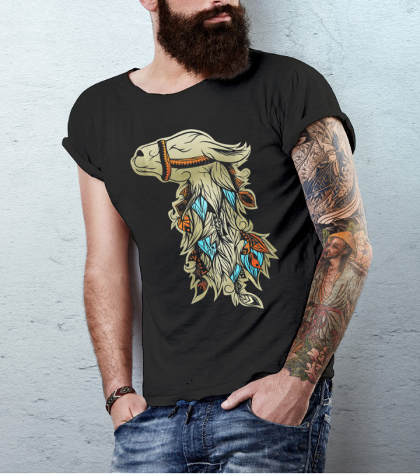 Llama Funny Alpaca Cool Lama Rama Guanac Tribal T-Shirt