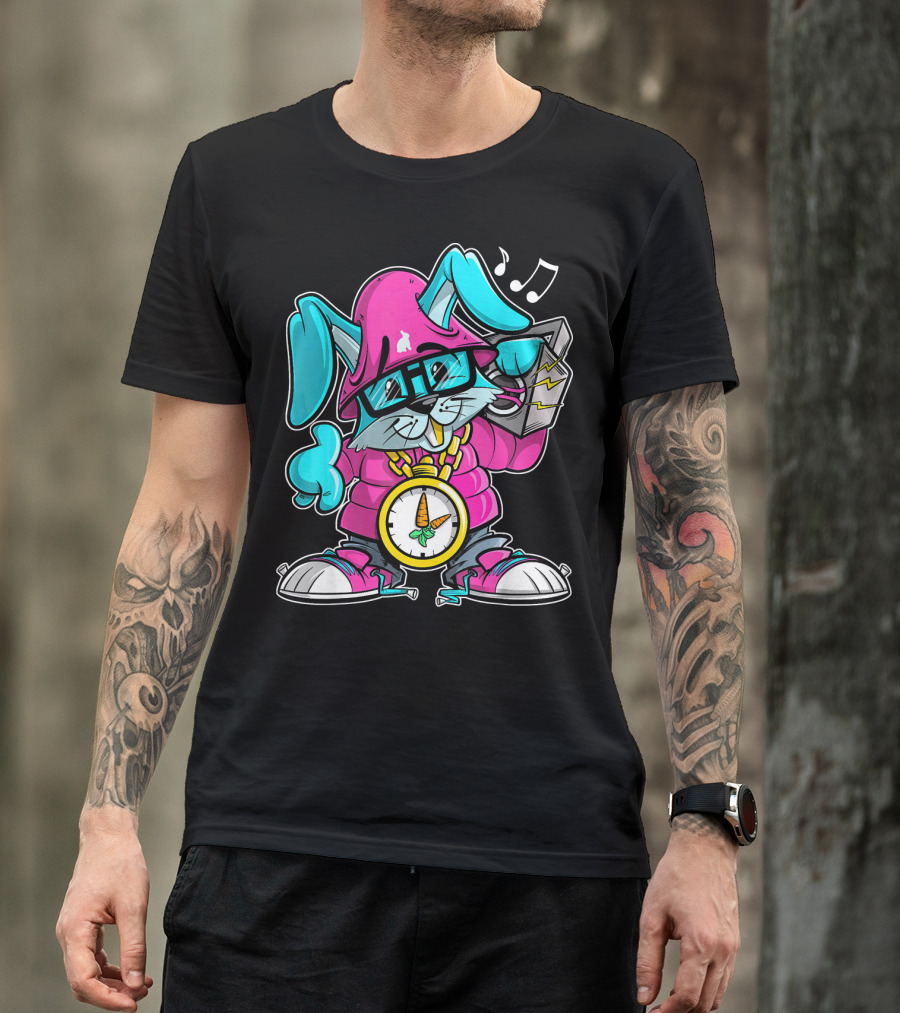 Hip Hop Easter Bunny With Chain And Boombox T-Shirt
