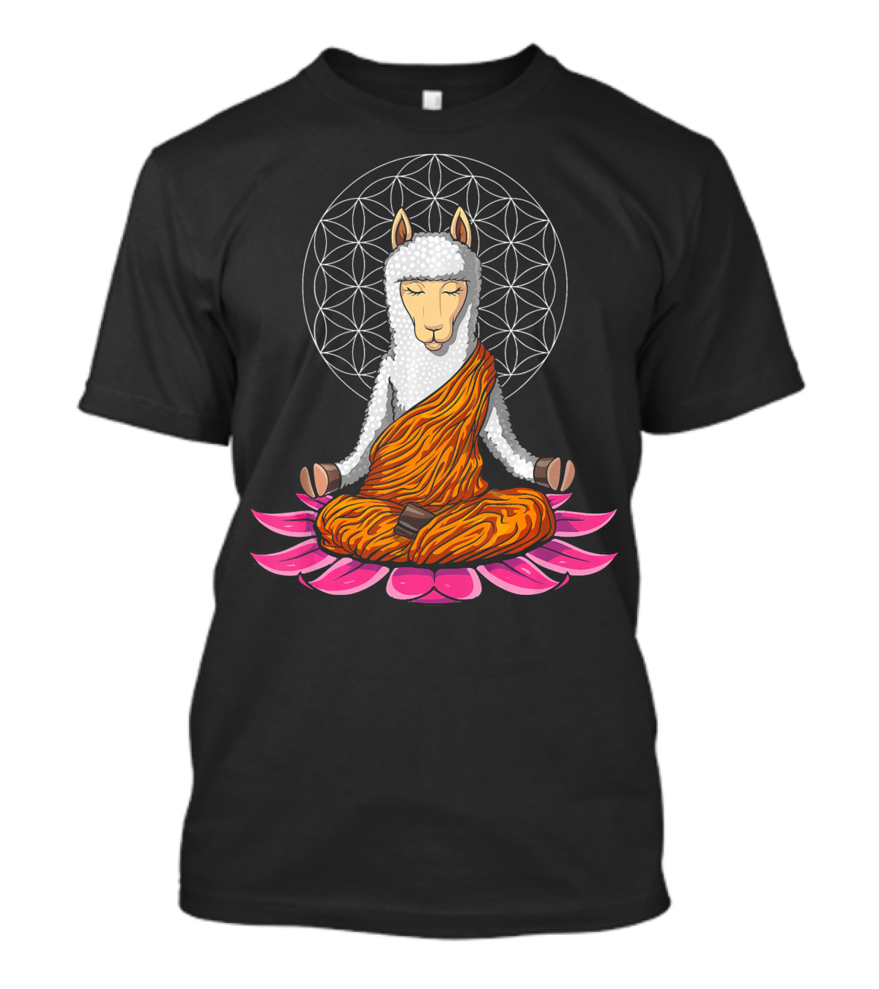 Llama Buddha Yoga Alpaca Meditation Zen Mandala Lotus Flower T-Shirt