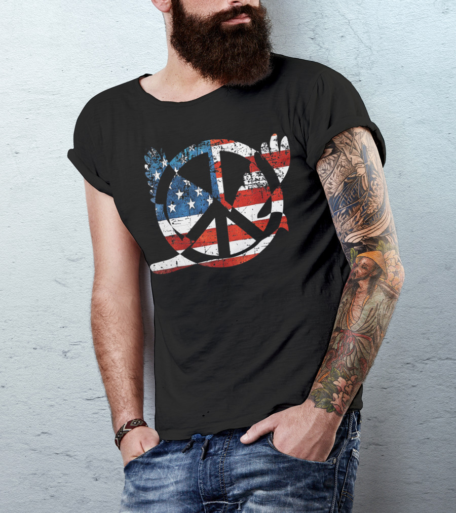 Holy Spirit Peace Dove With American Flag Stars And Stripes Peace T-Shirt