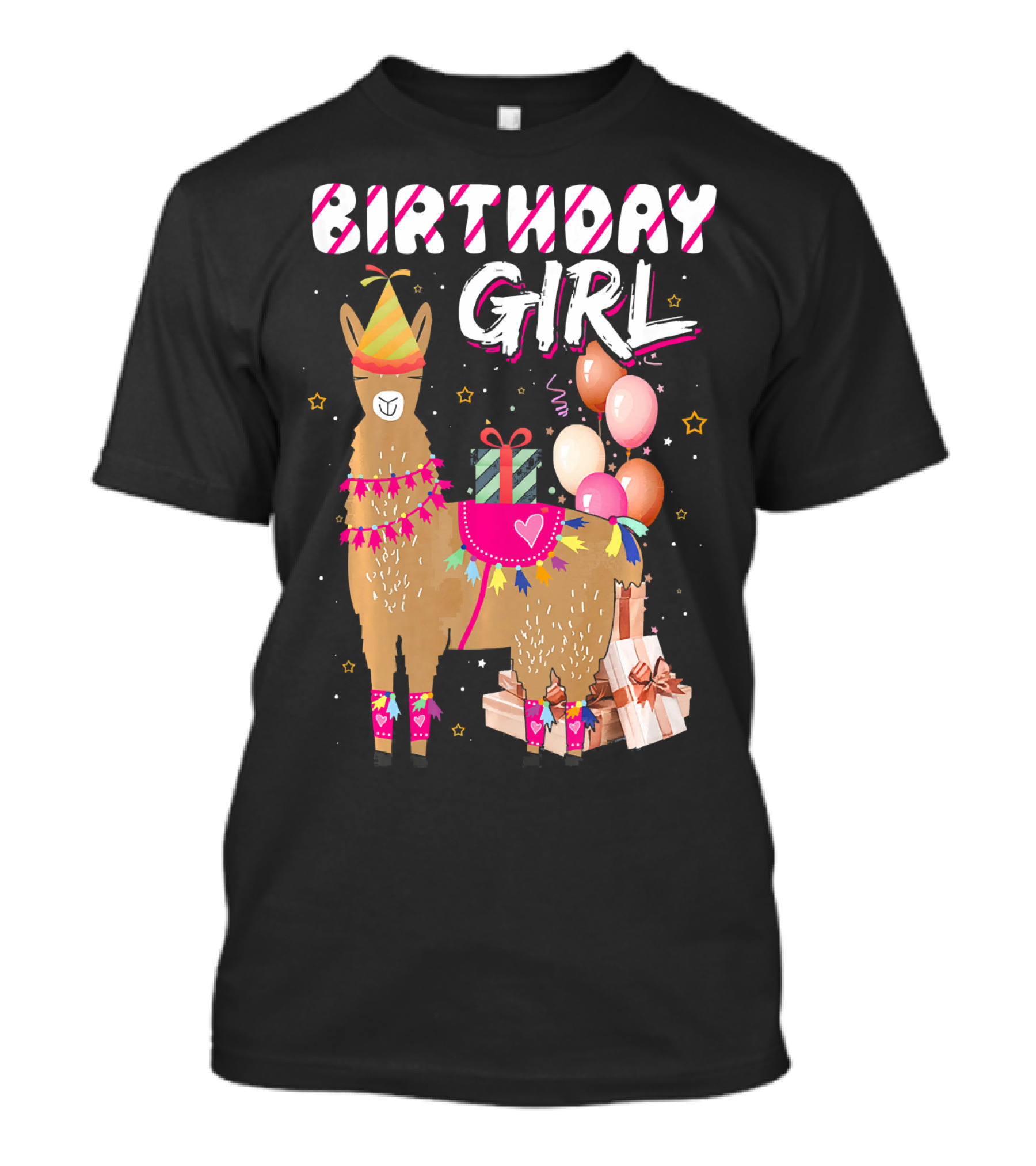 Birthday Girl Llama Alpaca Celebration With Gifts And Balloons T-Shirt