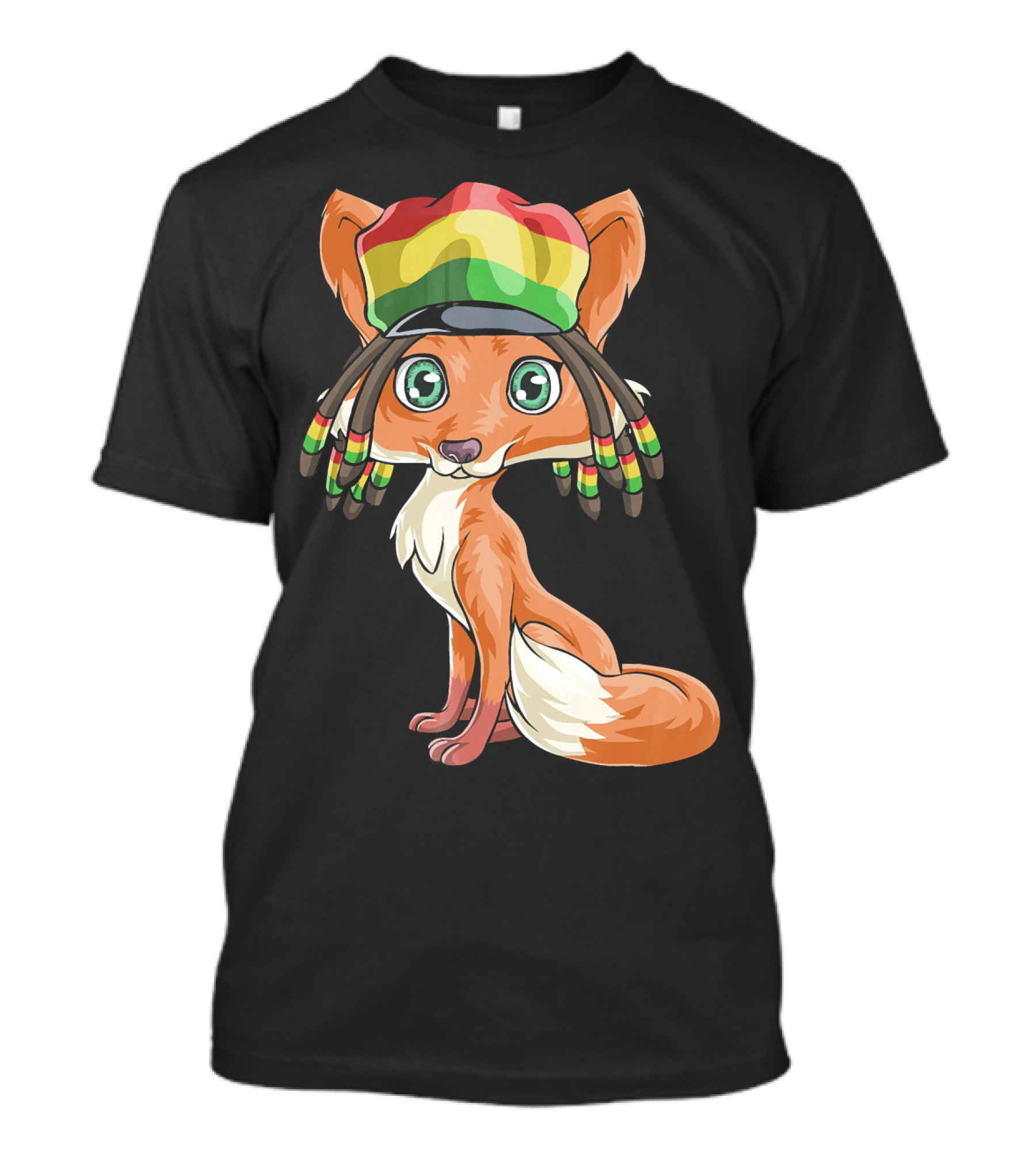 Jamaican Flag Fox With Dreadlocks And Rastafarian Colors T-Shirt
