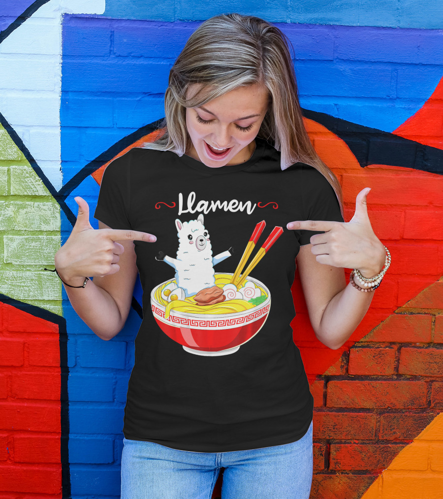 Llamen Kids Japanese Kawaii Llama Alpaca Ramen Bowl Fun T-Shirt