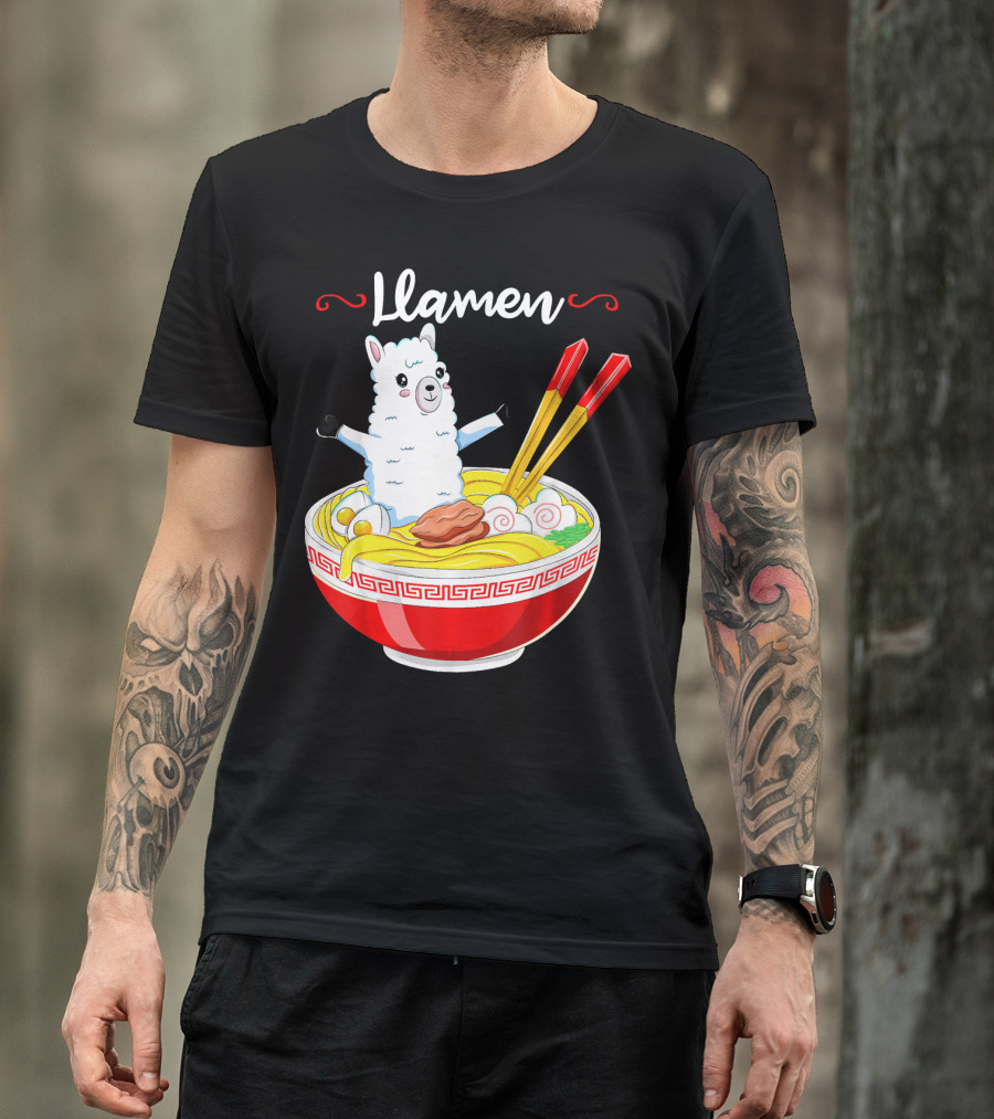 Llamen Kids Japanese Kawaii Llama Alpaca Ramen Bowl Fun T-Shirt