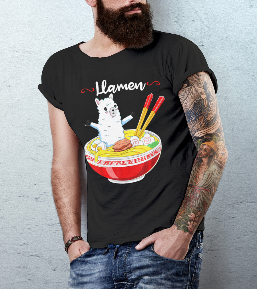 Llamen Kids Japanese Kawaii Llama Alpaca Ramen Bowl Fun T-Shirt