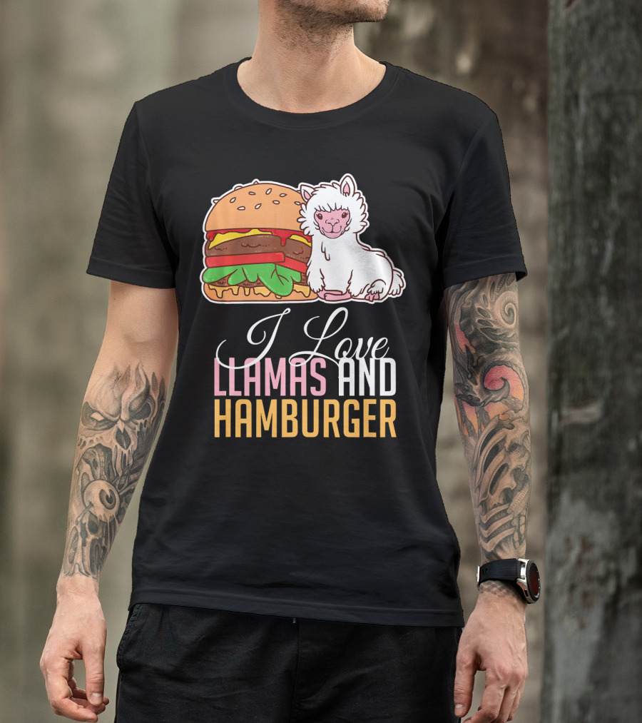I Love Llamas And Hamburger T-Shirt