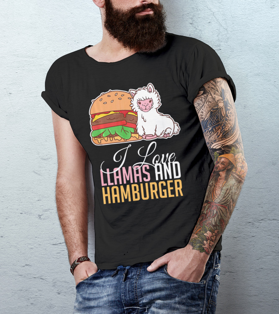 I Love Llamas And Hamburger T-Shirt