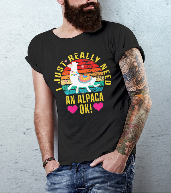 I Just Really Need An Alpaca OK Vintage Style With Hearts T-Shirt