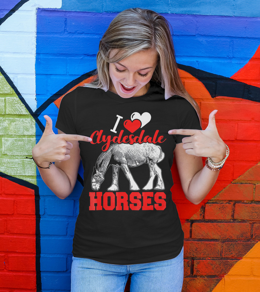 I Heart Clydesdale Horses With Grazing Horse Sketch T-Shirt