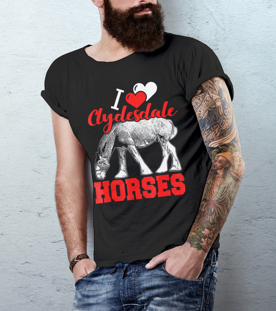I Heart Clydesdale Horses With Grazing Horse Sketch T-Shirt