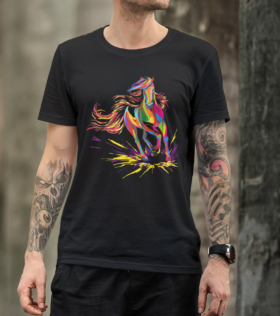 Vibrant Rainbow Horses Watercolor I Love Horse T-Shirt