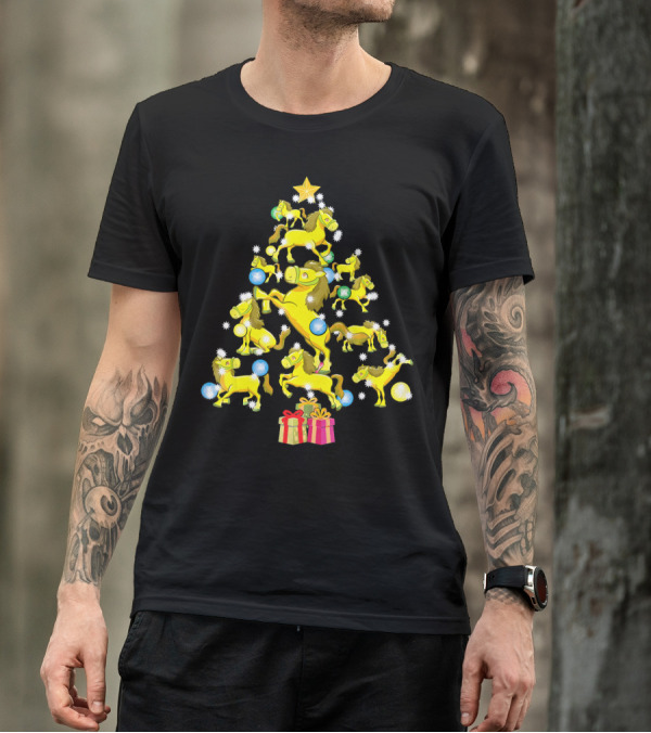 Horse Christmas Tree With Horses And Gifts T-Shirt