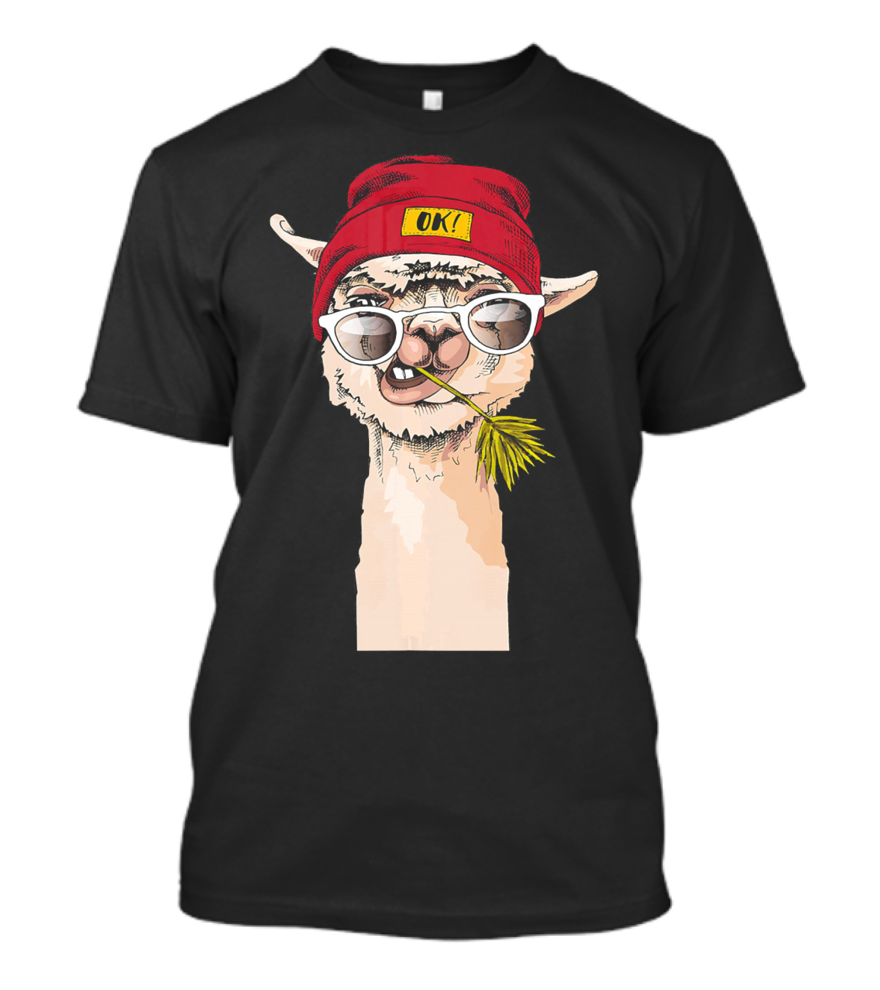 Llama Alpaca Funny Sunglass Cool Lama OK Red Beanie T-Shirt
