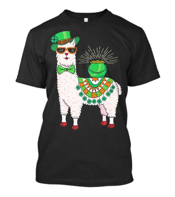 Llama St Patricks Day Leprechaun Pot Of Gold And Clover T-Shirt