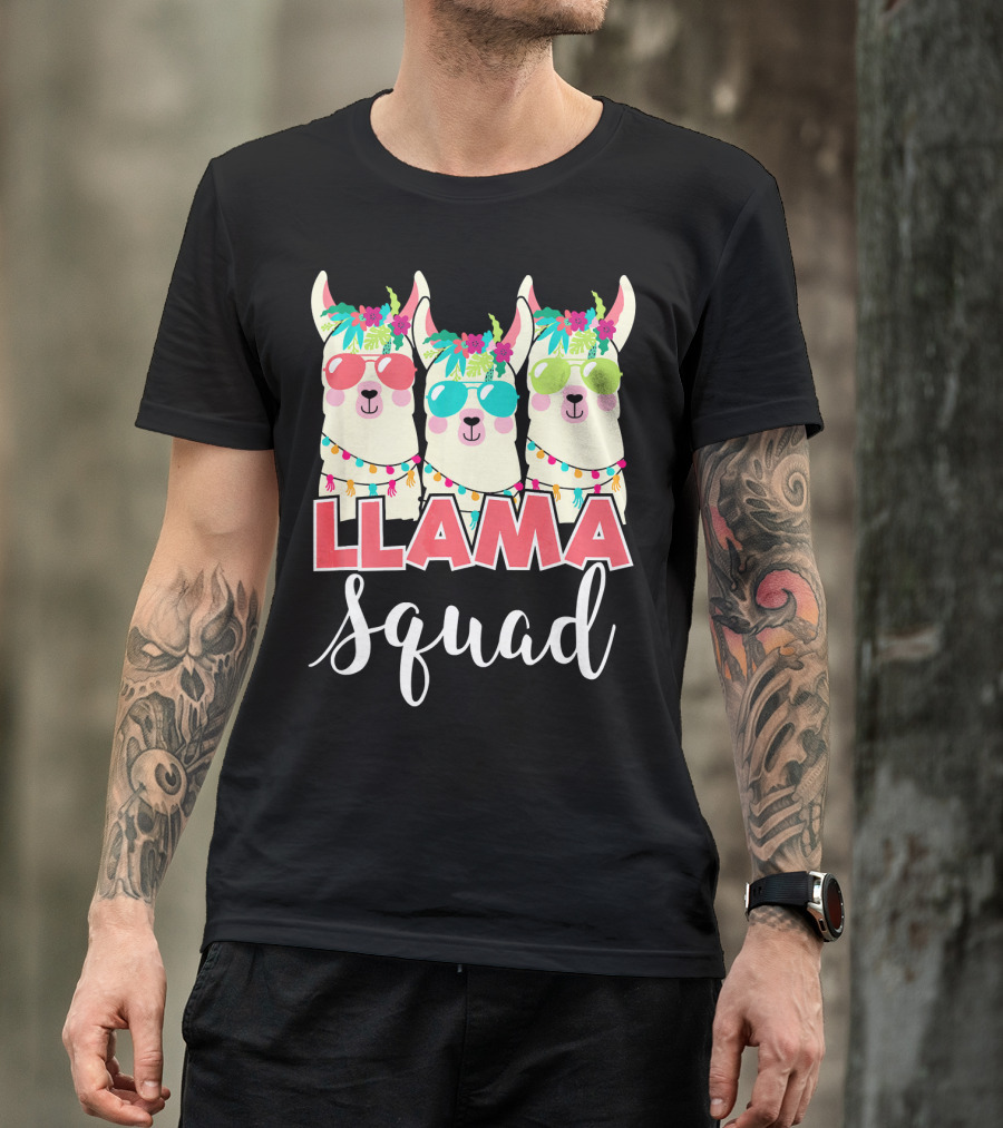 Llama Squad Retro 80s Style Fun Sunglass Party T-Shirt
