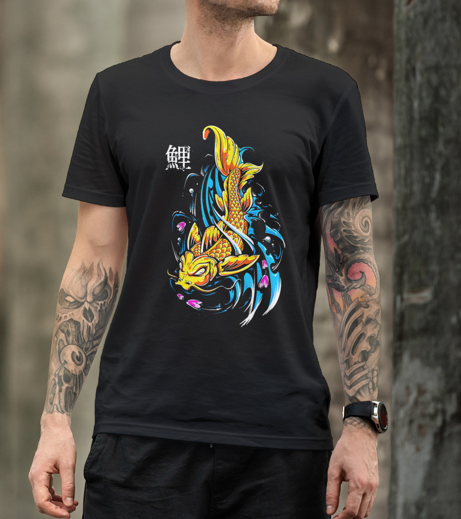 Japanese Koi With Vibrant Blue And Yellow Waves T-Shirt