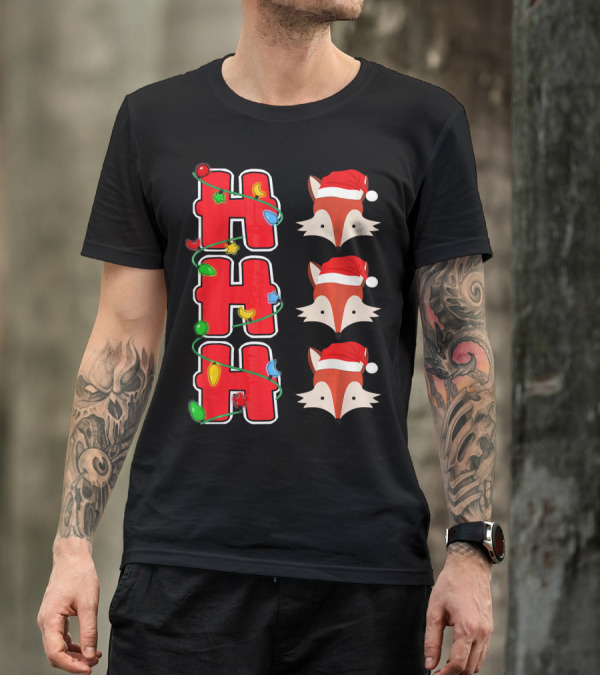 Ho Ho Ho Christmas Lights Santa Fox Faces T-Shirt