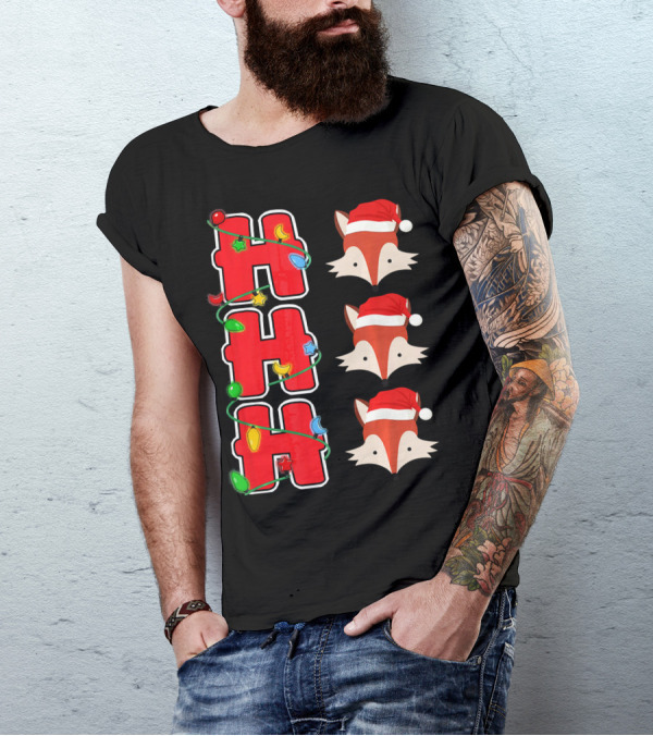 Ho Ho Ho Christmas Lights Santa Fox Faces T-Shirt