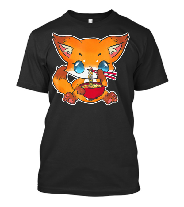 Kawaii Japanese Anime Fox Eating Ramen With Chopsticks T-Shirt
