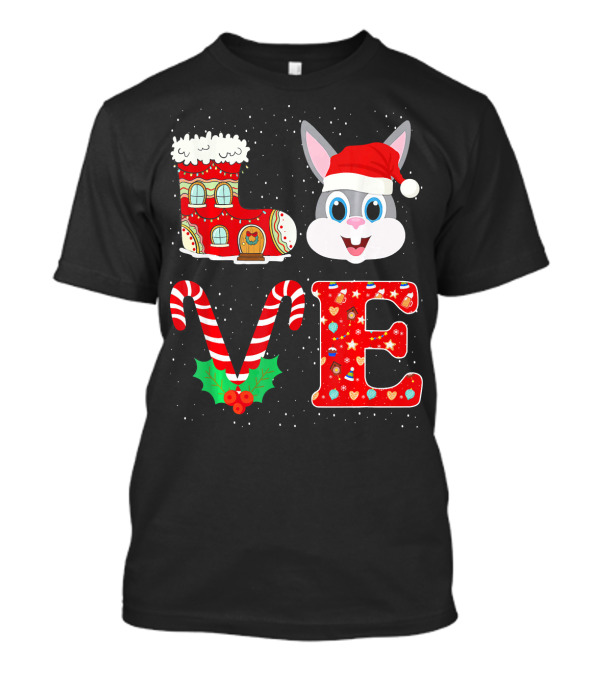 I Love My Rabbit Christmas Santa Hat Candy Cane Fun T-Shirt