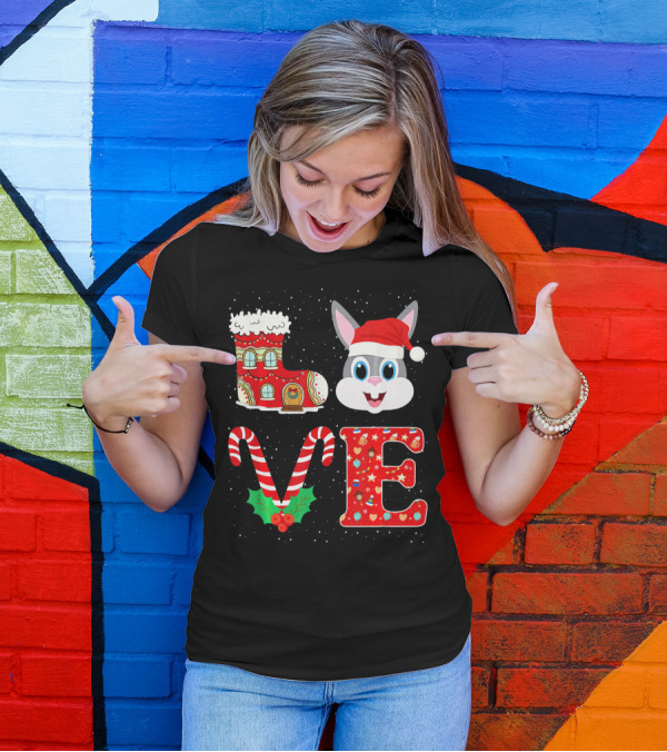 I Love My Rabbit Christmas Santa Hat Candy Cane Fun T-Shirt